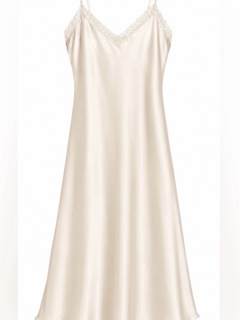 Johnny Was Ivory Satin Lace-Trim Slip Dress Midi - Picture 4 of 6